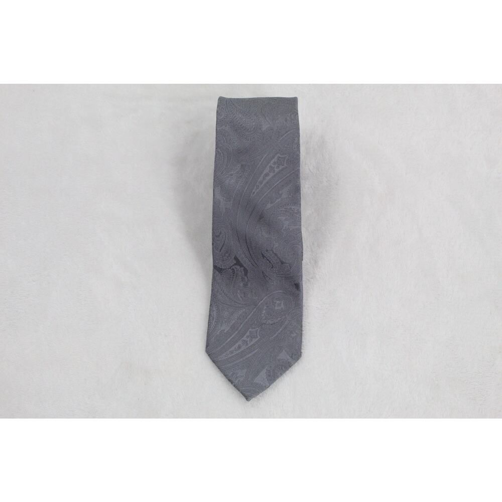Michael Kors Mens Silk Blend Paisley Pattern Dress Tie Silver Grey 100% Silk
